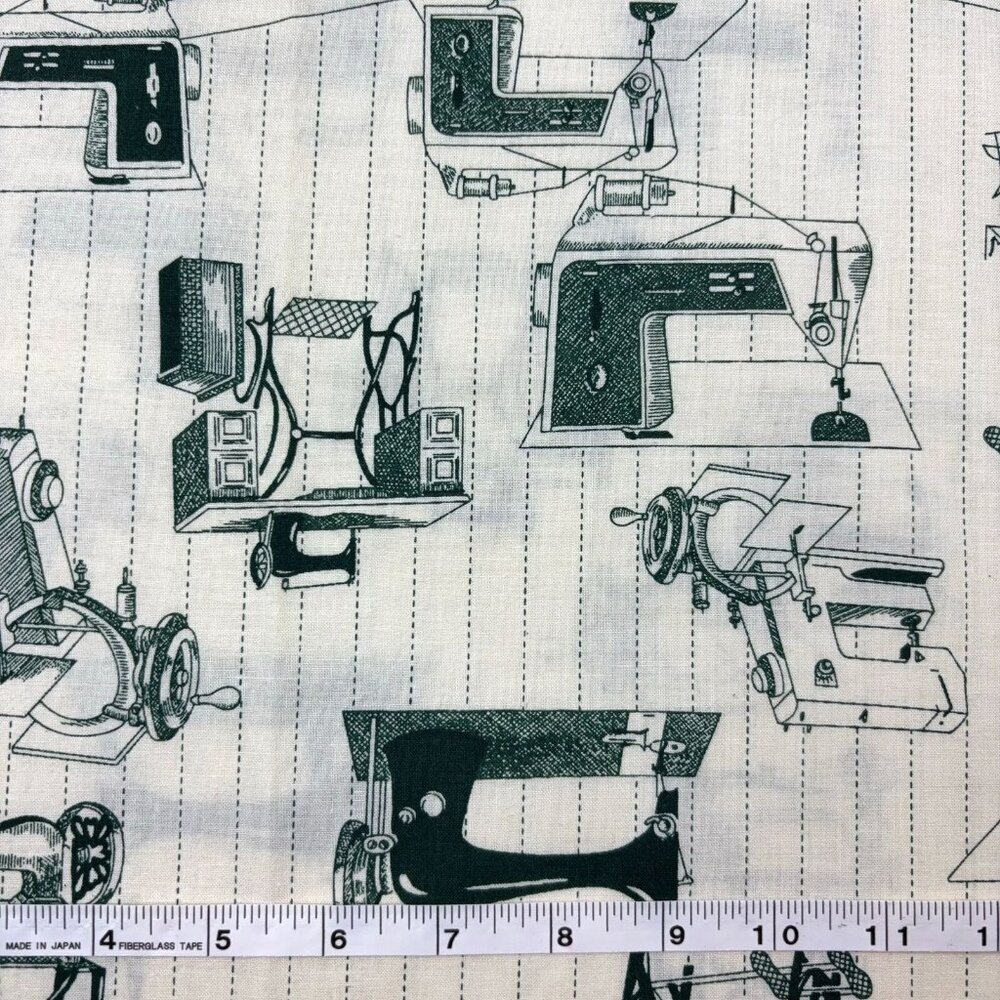 Antique Sewing Machine Fabric 55" L X 44" W 1.5 Yard Green Monochrome Vtg 1993 - Picture 4 of 8